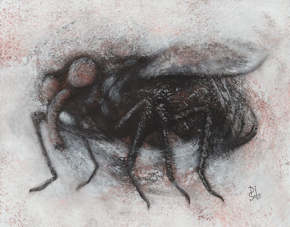 Annoying, relentless, impossible to ignore. A symbol of survival and the uneasy presence that refuses to leave — buzzing at the edge of thought